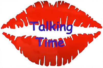 Cartoon of lipstick print with words talking time superimposed