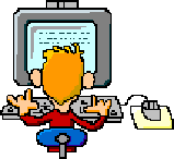 Cartoon of man typing at computer