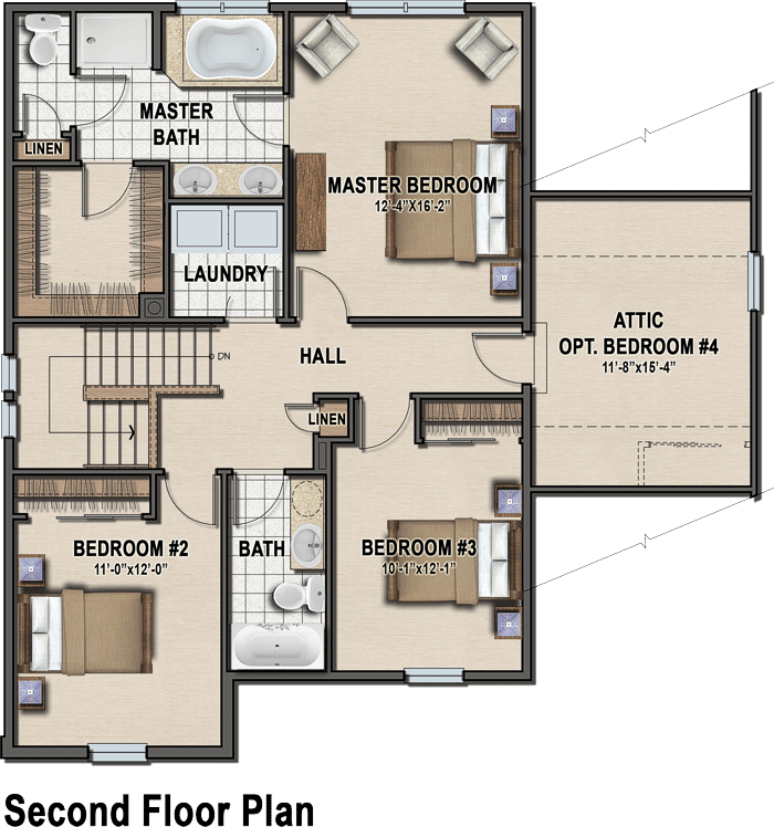 Traditional classic second floor plan