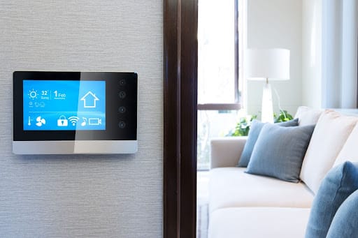 A Smart thermostat with touchscreen.