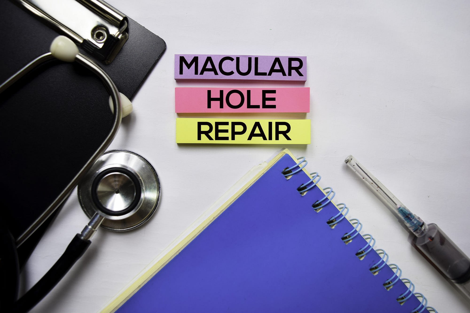 Macular Hole Repair text on top view isolated on white backgroun