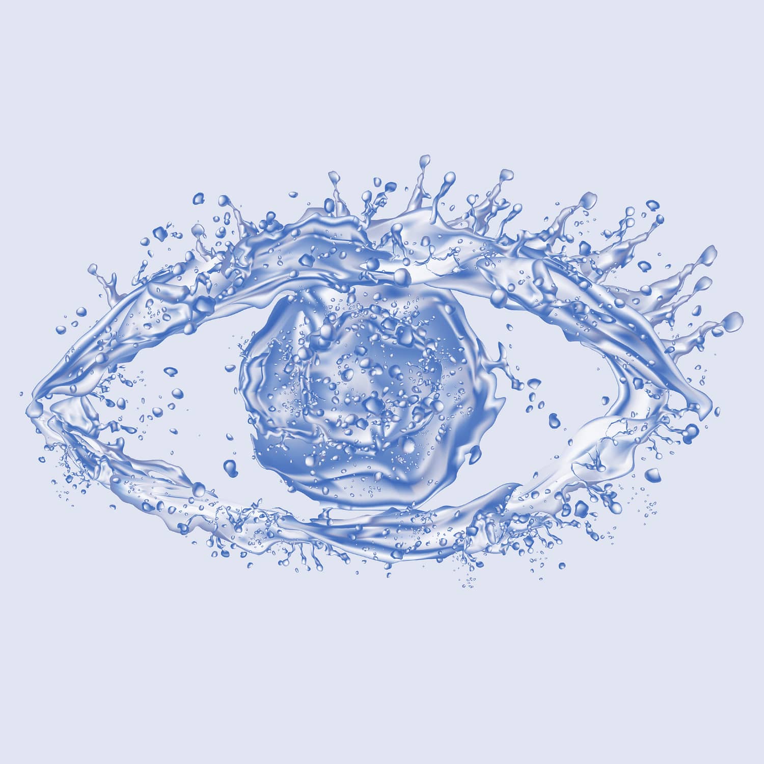 Eye made of water splashes on a blue background
