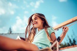 Close up of happy girl on swing