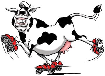 Illustration of a Cow On Roller Skates 