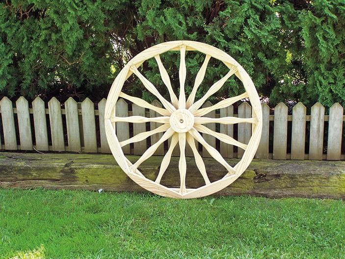 A decorative wagon wheel