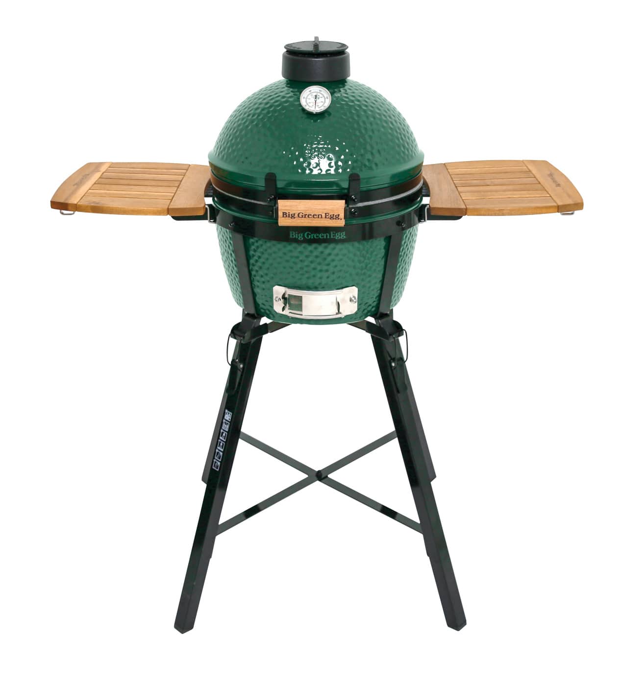 A portable Big Green Egg ceramic cooking system