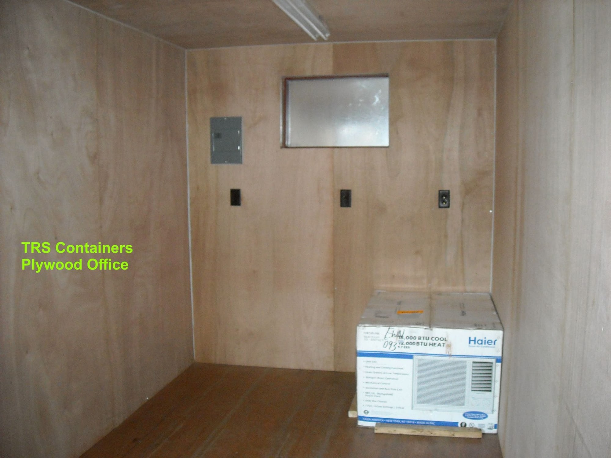 TRS Containers basic plywood lined outfitted office workspace