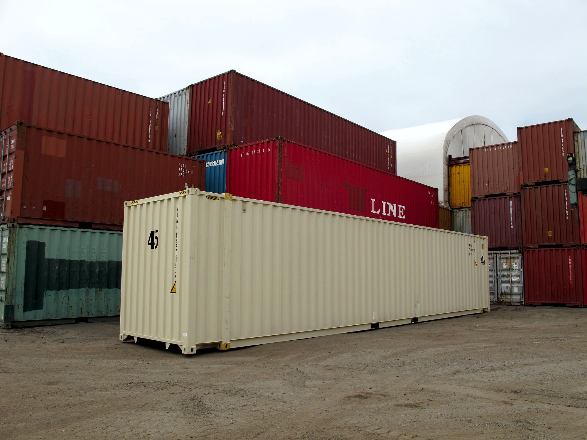 TRS Containers NJ sells new and used 45 foot long steel shipping containers and the chassis to transport them