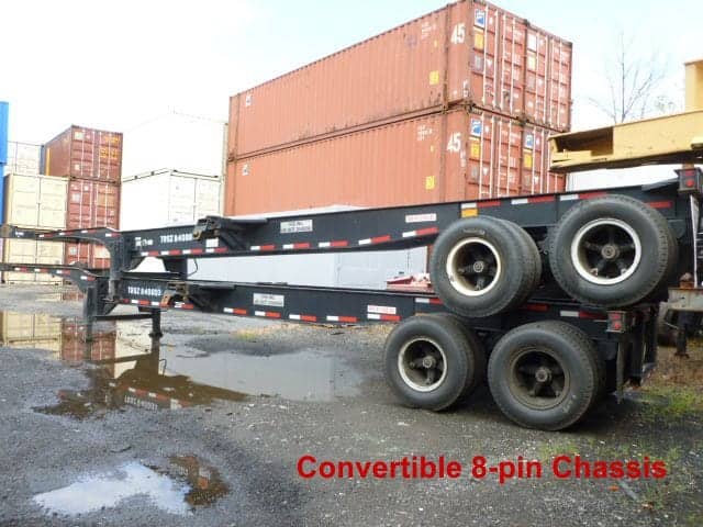 TRS Containers has 40 foot long 8-pin lock chassis for sale and rent
