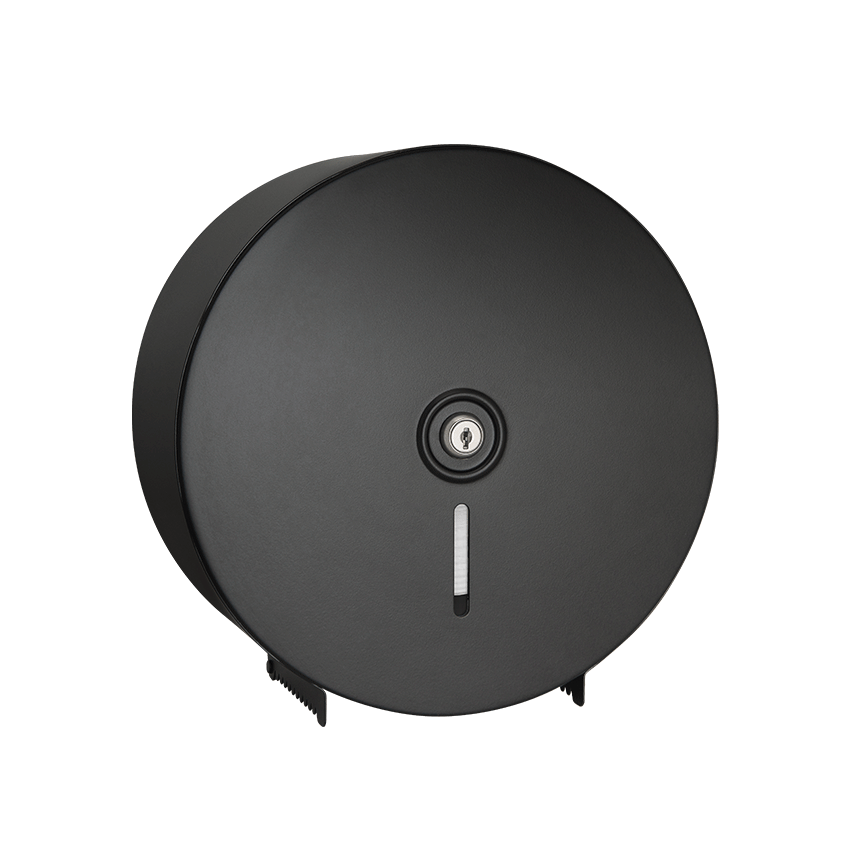 Matte Black Single Jumbo Roll Toilet Tissue Dispenser – Round – Surface Mounted