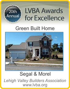"LVBA Awards for Excellence" logo for "Green Built Home" from the Lehigh Valley Builders Association