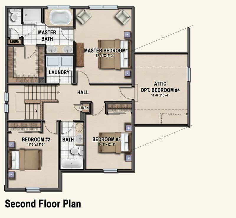Second floor plan for riverview estates west traditional home A