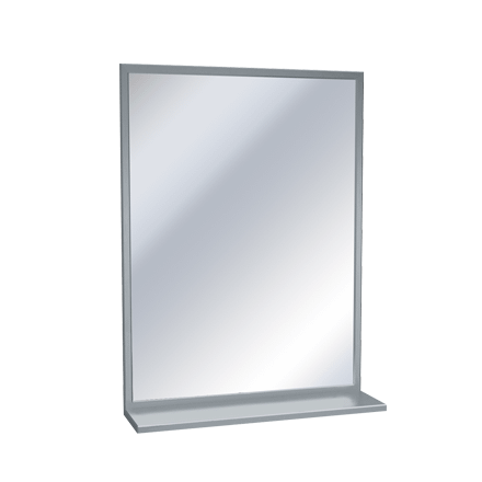 Stainless Steel Inter-Lok Angle Frame - Plate Glass Mirror with Shelf,  Variable Sizes - 0605 Series 