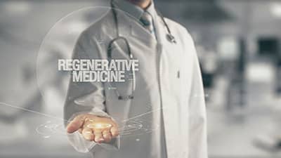 Doctor holding in hand Regenerative Medicine Infographic