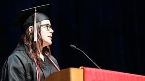 Northwestern College graduate Elizabeth Rivera of McKinley Park addressed the Class of 2015 at the College's 111th Commencement, held at the Arie Crown Theater in Chicago. 