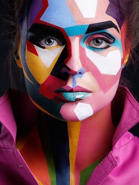 woman with bright colors on her face