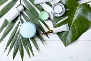 skin care products on leaves