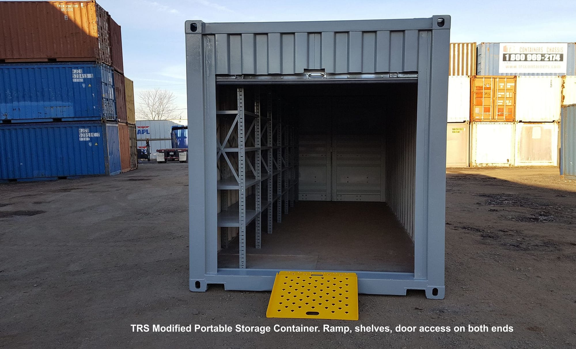 TRS easy access storage unit with shelves.