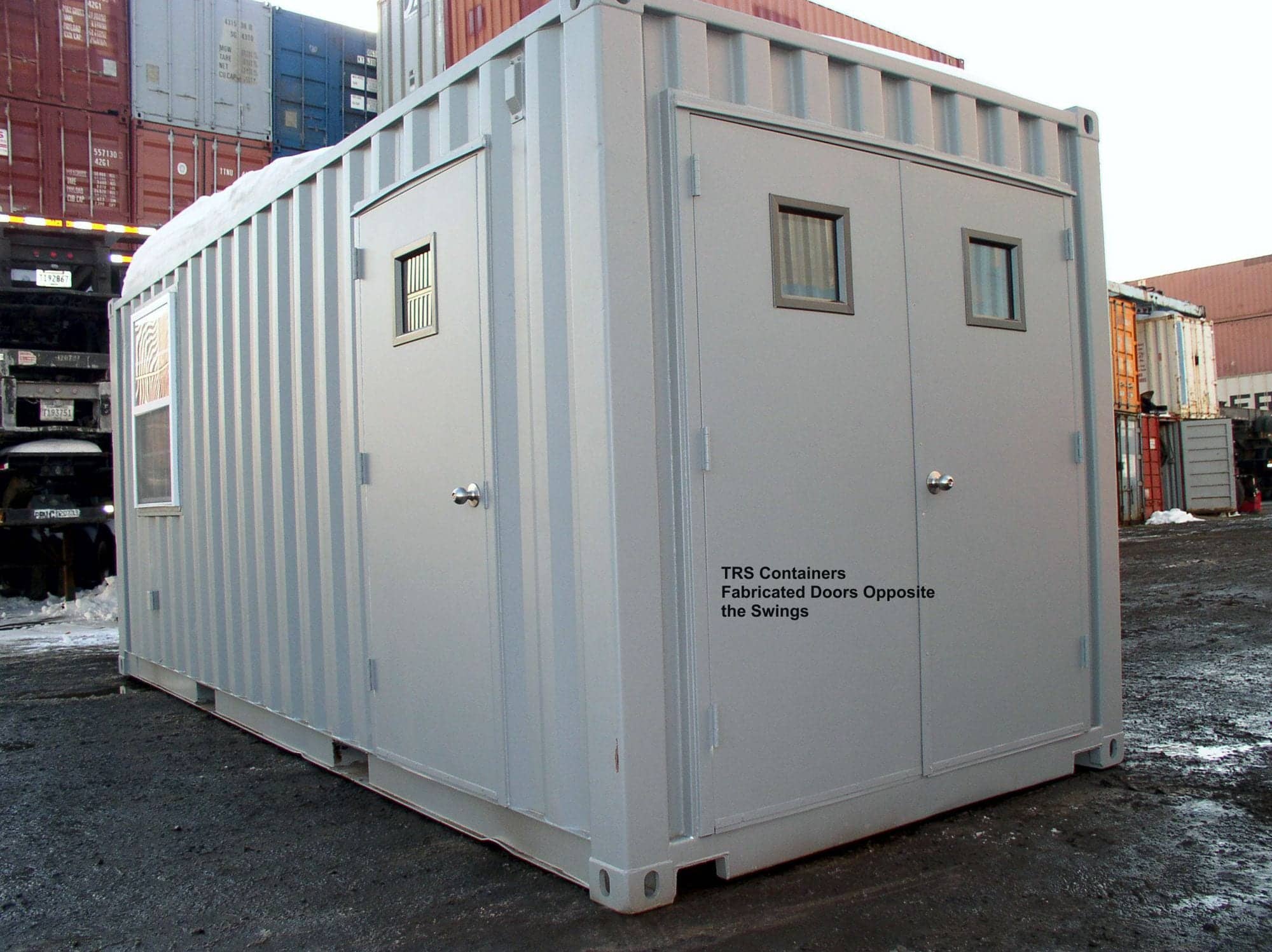 TRS Containers sells and modifies steel ISO cargo containers with additional doors