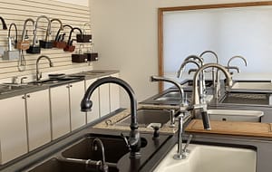 Showroom with a variety of sink types and fixtures