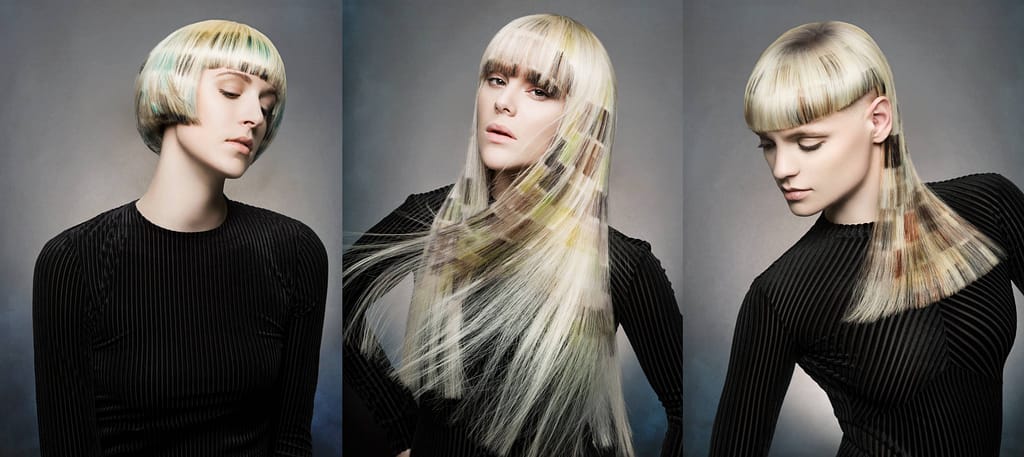 3 images of models with tiled hair submitted to NAHA 2018