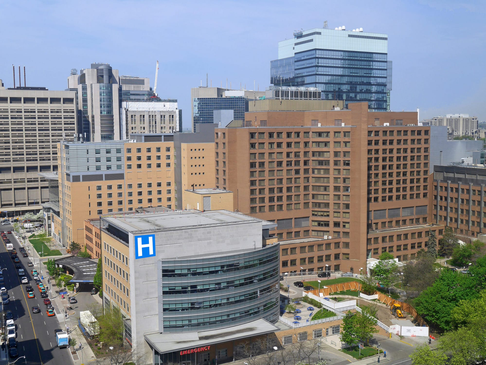 Cluster of large urban hospital and office buildings