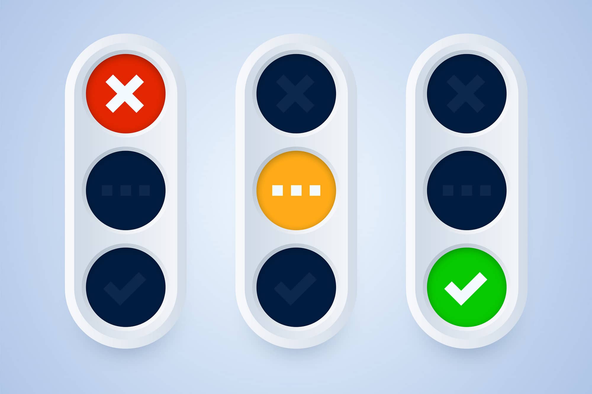 Traffic light signs in 3d style. Vector illustration.