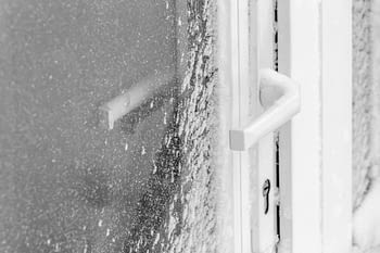 Storm door and handle covered by snow