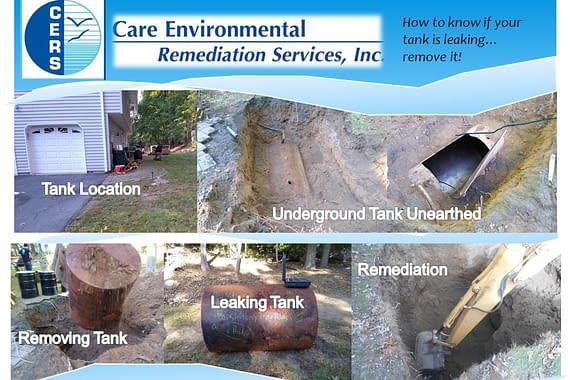 Image series summarizing septic tank leak contamination identification and remediation.
