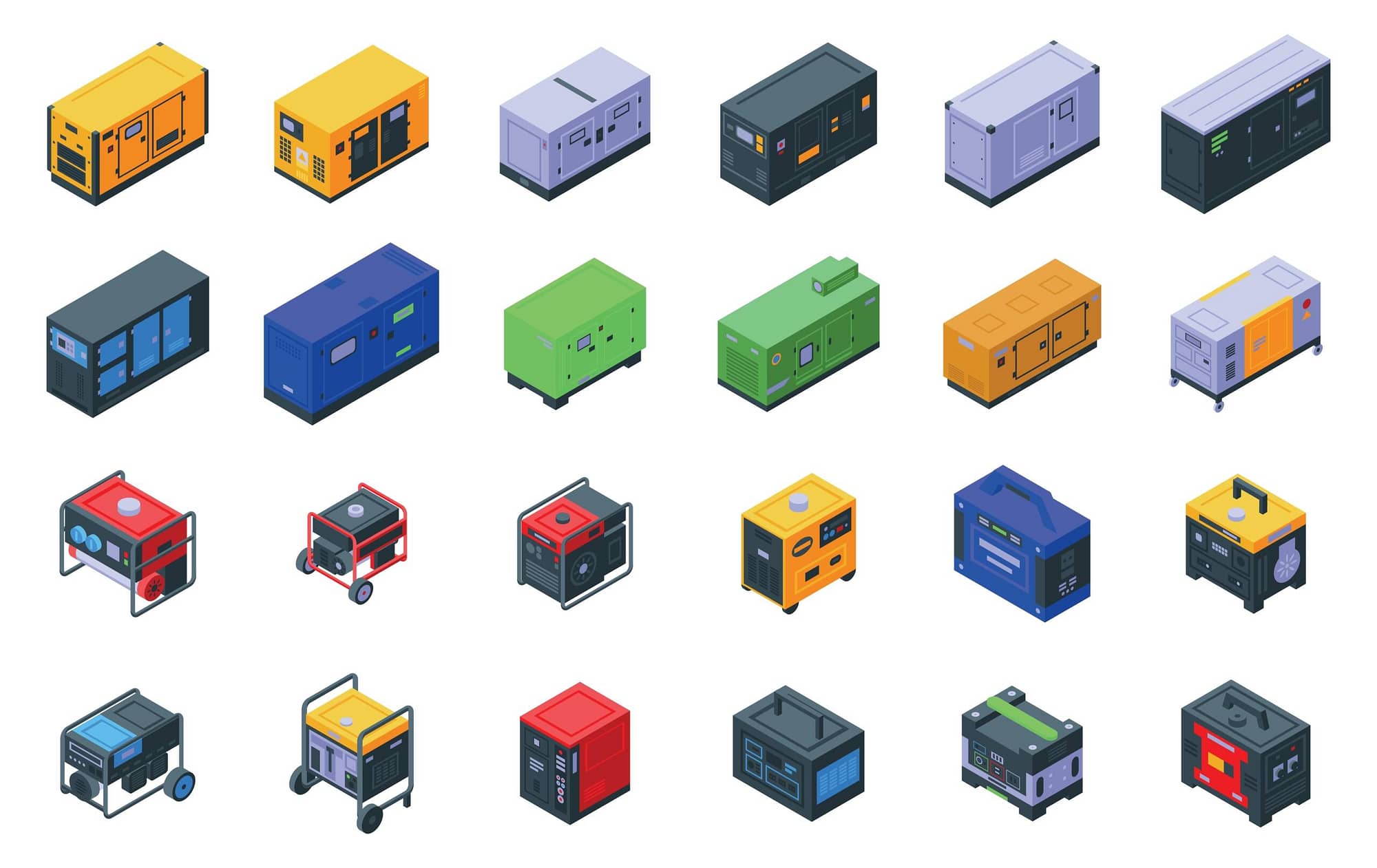 An illustration of various commercial generators, based on size and output.