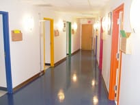 Hallway to exam rooms in pediatric clinic