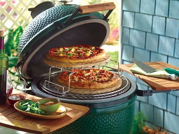 enjoying homemade pizza cookies on a Big Green Egg grill