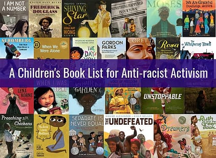 Collage of anti-racist activism books for children
