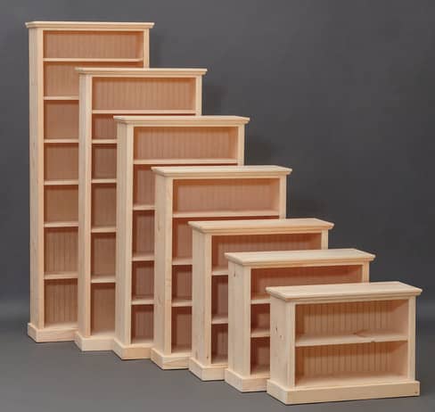 Selection of pine bookcases with different heights
