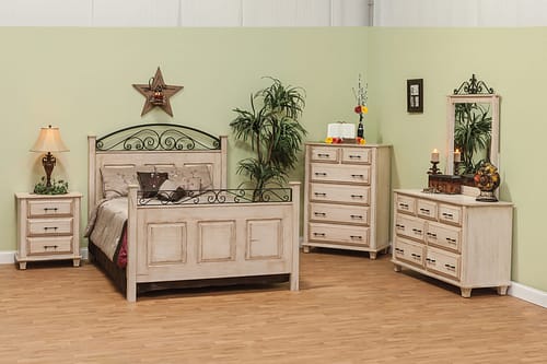 Bedroom set with bed, nightstand, dresser, and chest of drawers