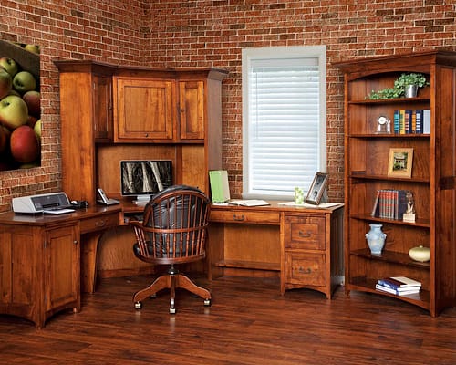 Belmont corner desk with chair and bookcase