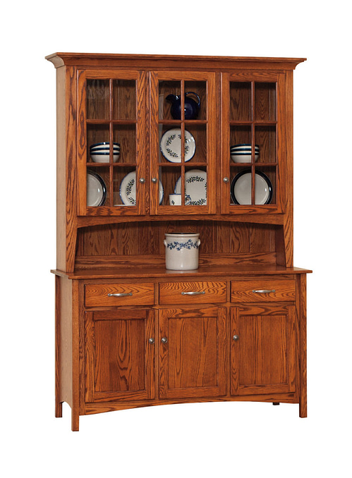 Wood hutch with upper and lower cabinets