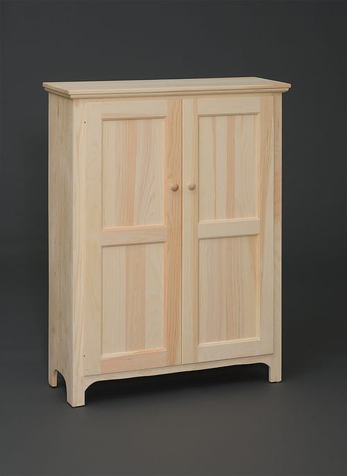 Unfinished wood pantry cabinet with two doors