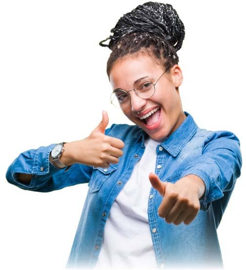 woman with thumbs up and smiling