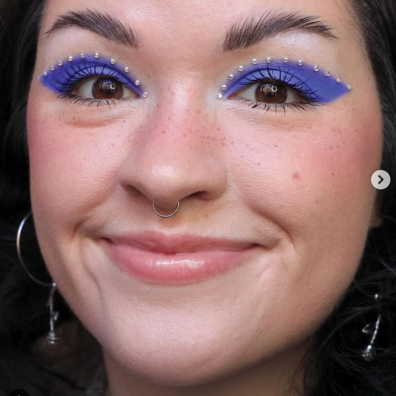 veri peri graphic eyeliner in a large color-block patter