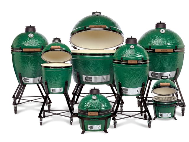 Big Green Egg ceramic cooking systems in a variety of sizes