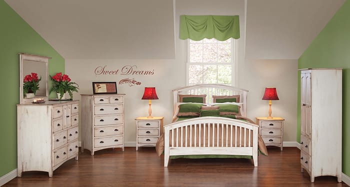 Six-piece wooden bedroom set painted white